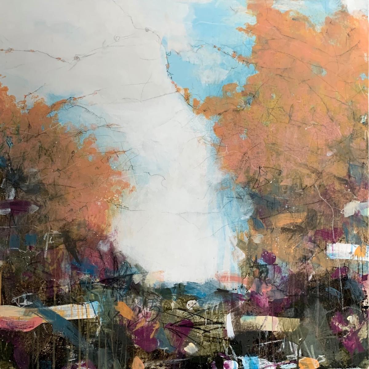 FLIGHT OF THE SPARROW -
Acrylic, Prisma Color and Pastel - 
30"X30" on Canvas

