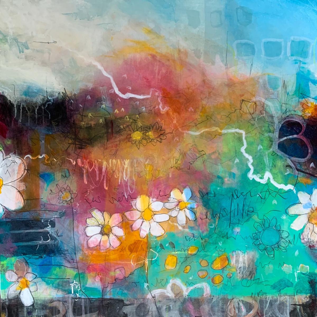 PICKING DAISIES AND SINGING SONGS ABOUT A REVOLUTION - 
Acrylic and Graphite -
30"x30" on Canvas