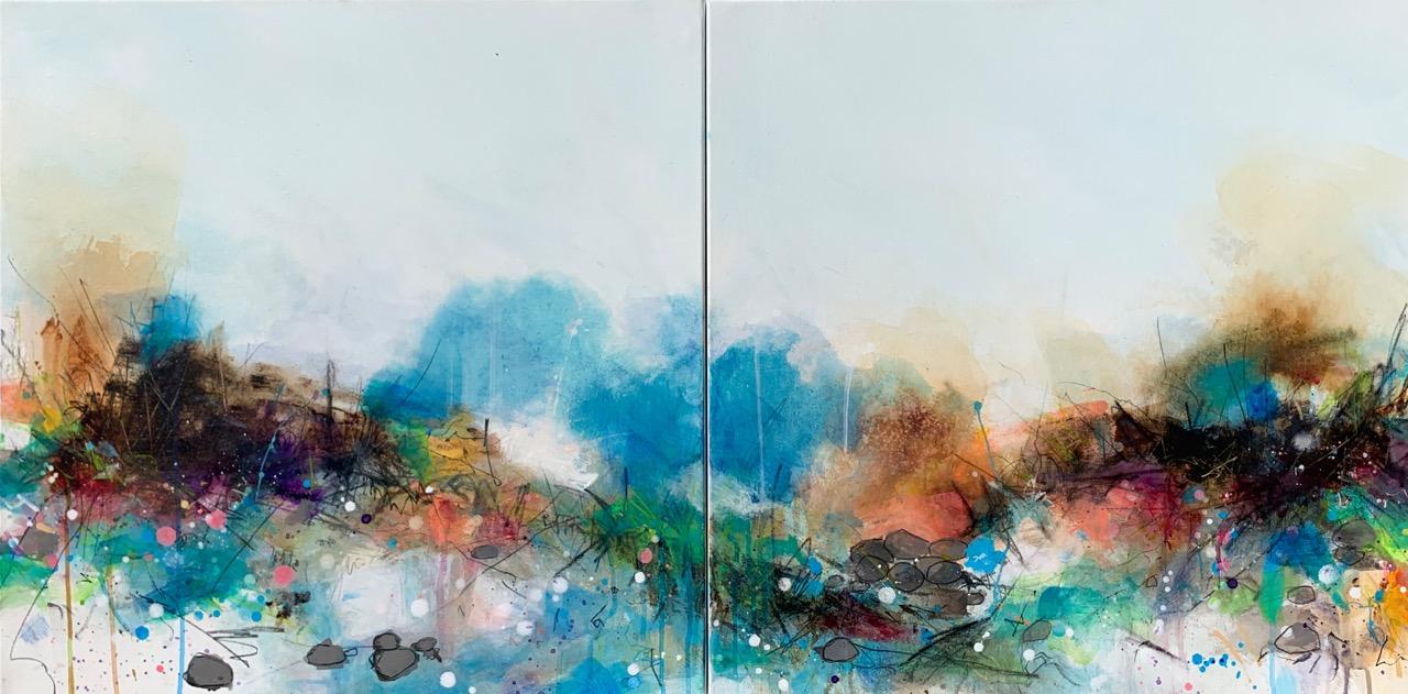 WHERE THE SKY AND THE OCEAN MEET - 
Acrylic and Graphite - 
24"x48" (Diptych)