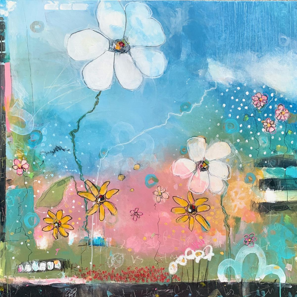 PLEASE DON'T RAIN ON MY PARADE - 
Acrylic and Mixed Media on Canvas - 
36"x36"