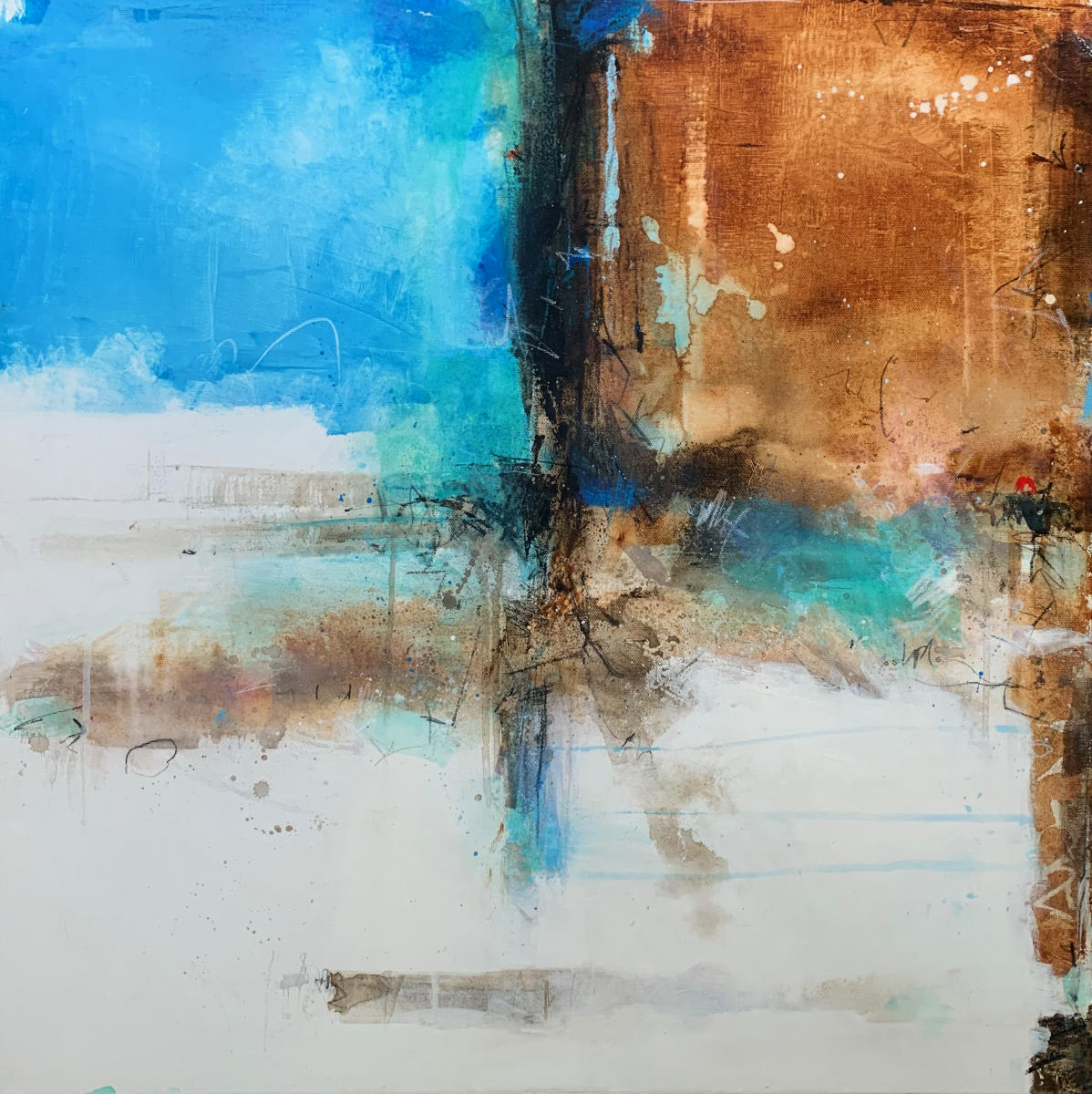 HIGH TIDE AT 9 - 
Acrylic, Oil and Graphite - 
24x24 on Canvas