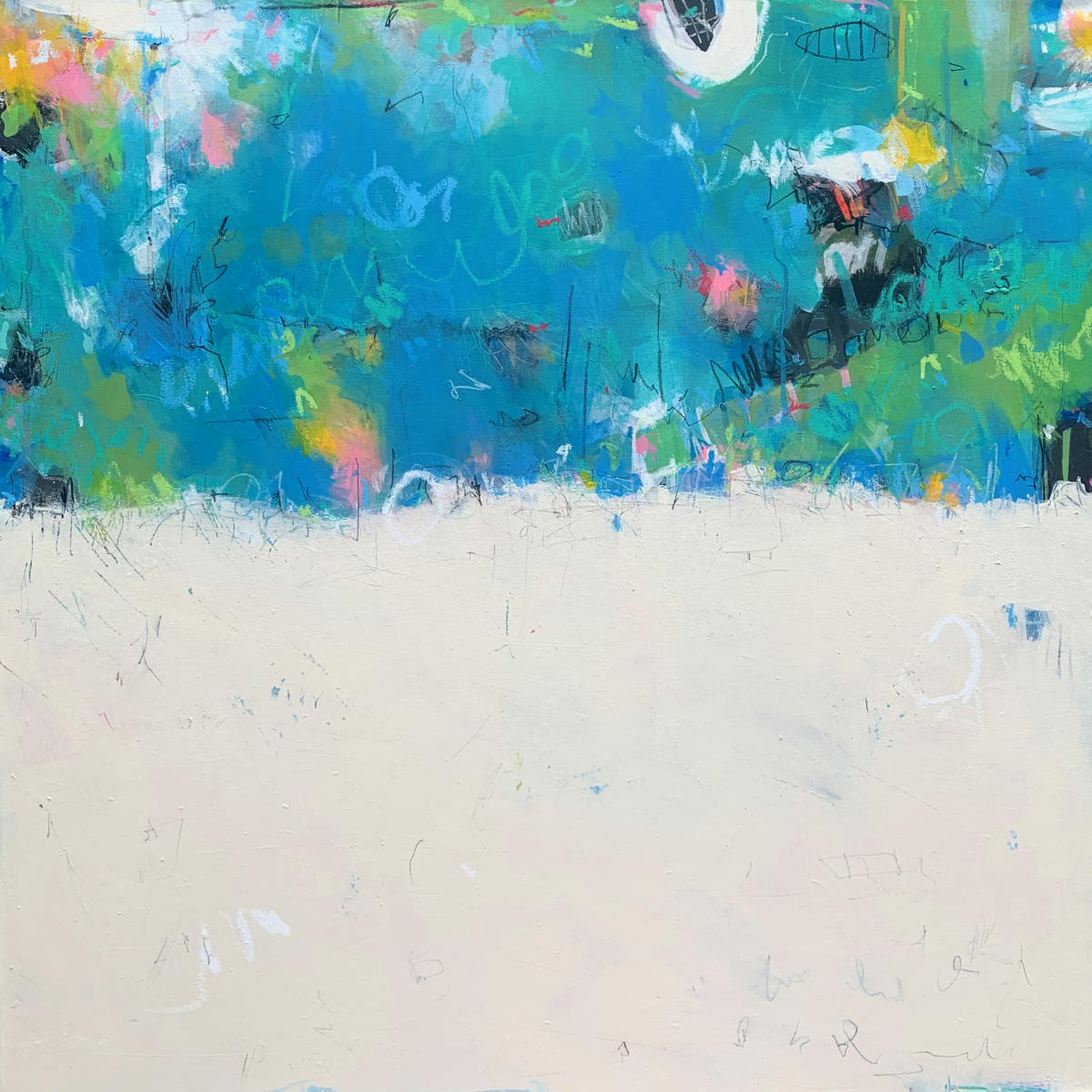 SANDBAR PARTY - 
Acrylic, Oil and Graphite -
30"x30" on Canvas